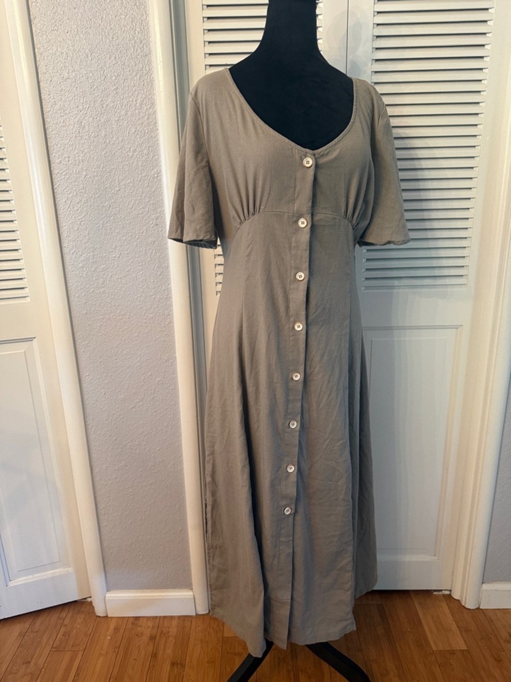 Scoop Neck Button-Front Maxi Dress in Taupe